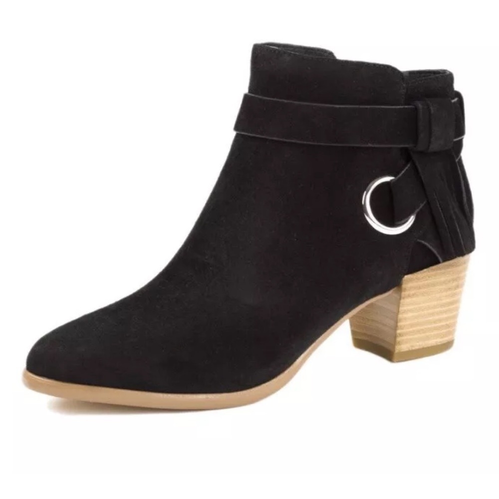 REBECCA MINKOFF Selena Ankle Suede Leather Tassel Booties